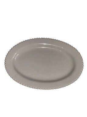 Jeremie White Oval Ceramic Plate With Scalloped Edges 8.5" Microwave & Dishwashe